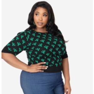 Collectif x Unique Vintage Green Cactus Chrissie Knit Sweater